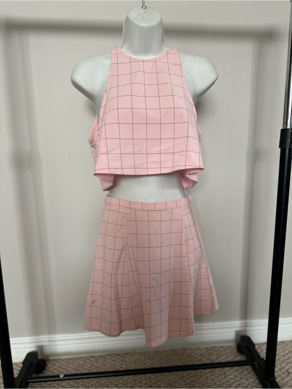 American Apparel Pink Grid Two-Piece Skirt Set